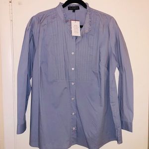 Eloquii Button Down Blouse with Ruffle Neck